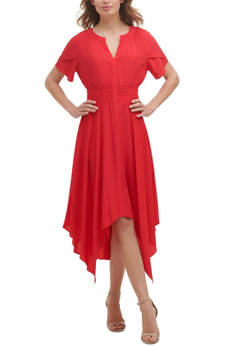 Kensie Women's Cotton Handkerchief Hem Midi Dress Red Size 16