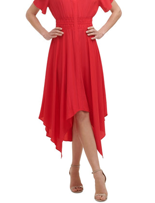 Kensie Women's Cotton Handkerchief Hem Midi Dress Red Size 16