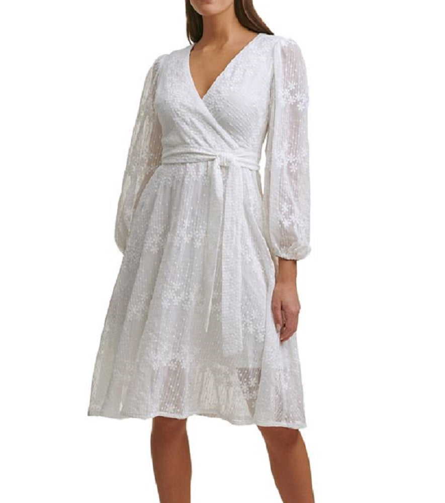 Kensie Women's Embroidered Faux Wrap Dress White Size 16