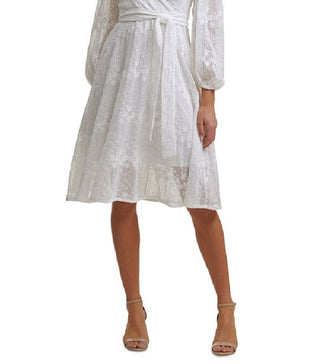 Kensie Women's Embroidered Faux Wrap Dress White Size 16