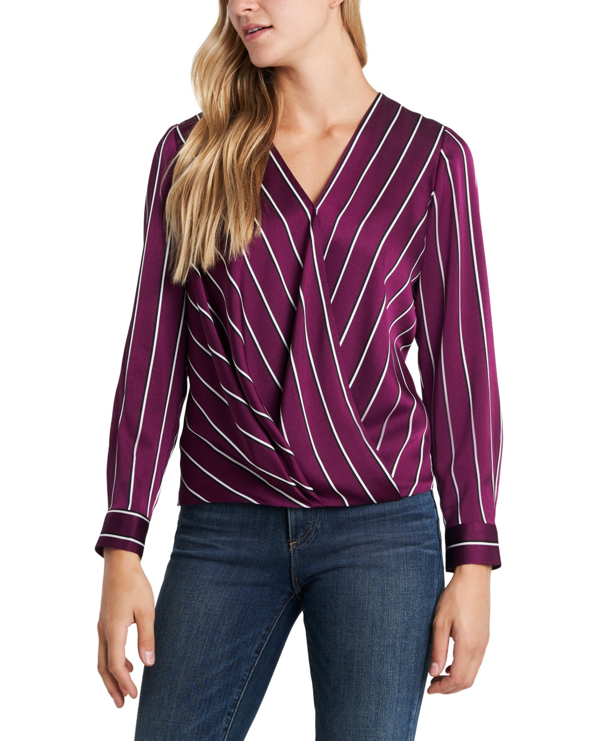 Vince Camuto Women's Long Sleeve Wrap Front Blouse Red Size X-Small