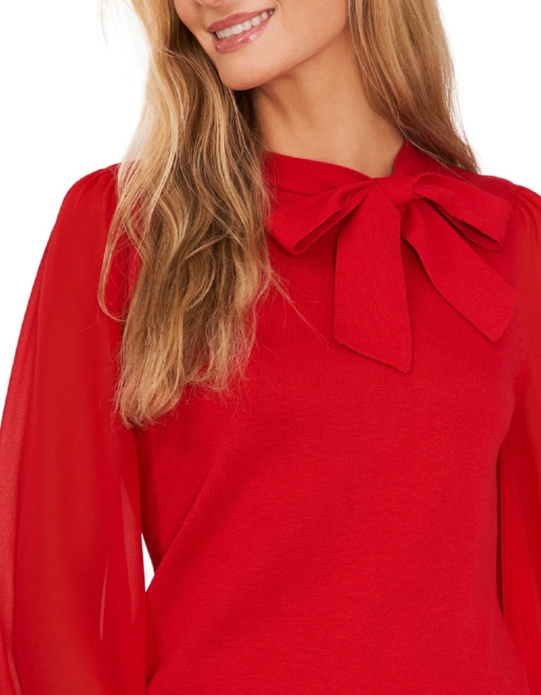 CeCe Women's Sweet Tie Mix Media Cotton Blend Sweater Red Size Medium