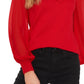 CeCe Women's Sweet Tie Mix Media Cotton Blend Sweater Red Size Medium