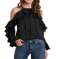 CeCe Women's Cold Shoulder Ruffle Blouse Black Size Small