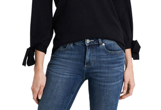 CeCe Women's Bow Tie Cuff Long Sleeve V Neck Sweater Black Size Small