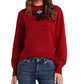 CeCe Women's Jeweled Bow Detail Sweater Red Size Medium