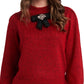 CeCe Women's Jeweled Bow Detail Sweater Red Size Medium