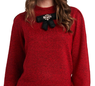CeCe Women's Jeweled Bow Detail Sweater Red Size Medium
