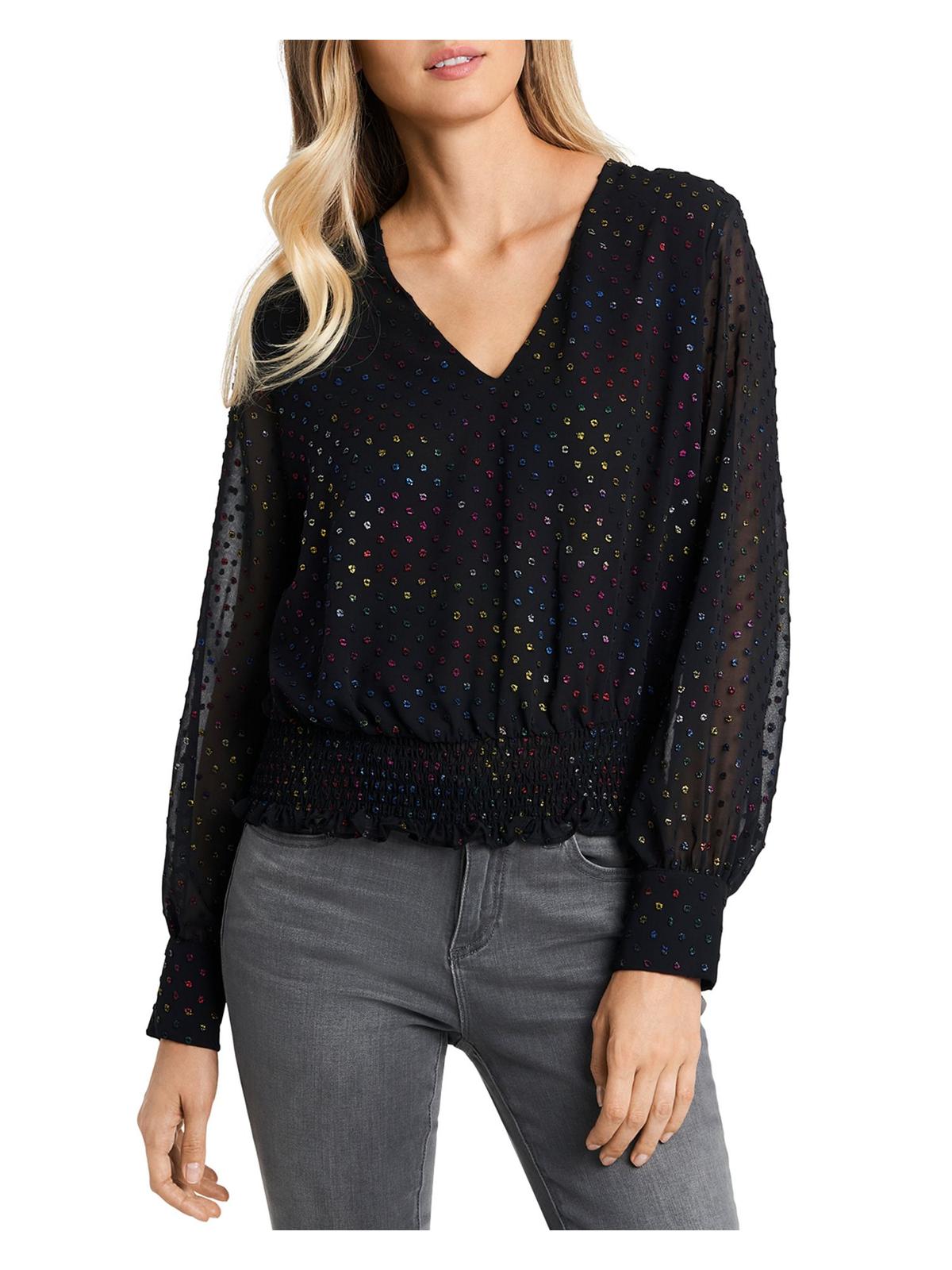 1.STATE Women's Woven V Neck Blouse Black Size X-Large