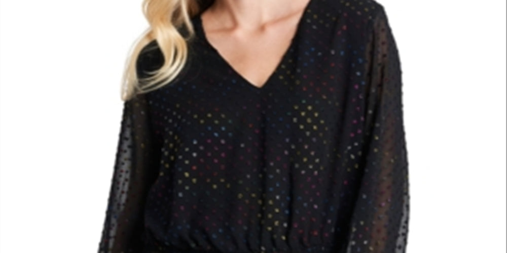 1.STATE Women's Woven V Neck Blouse Black Size X-Large