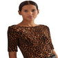 Ralph Lauren Women's Ocelot Print Boatneck Top Black Size Small