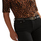 Ralph Lauren Women's Ocelot Print Boatneck Top Black Size Small