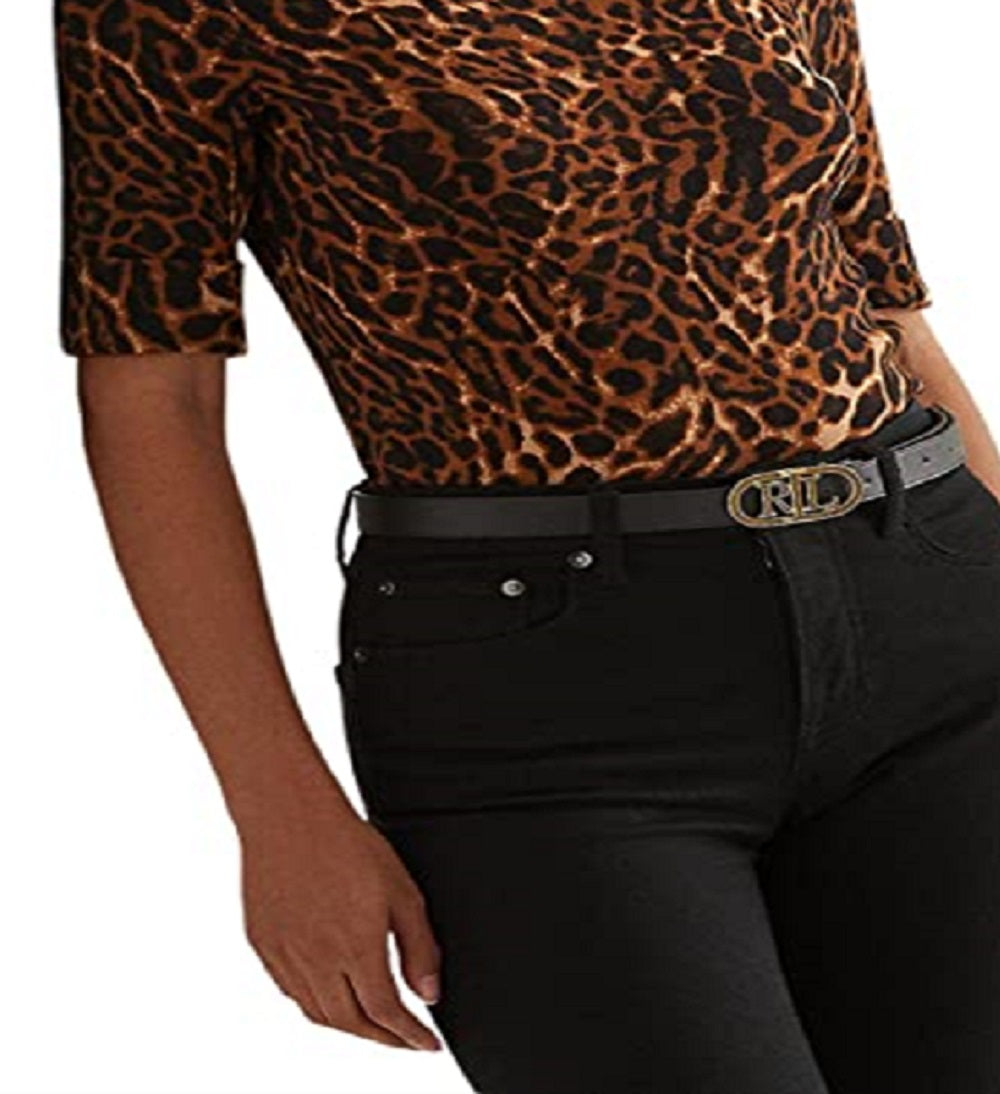 Ralph Lauren Women's Ocelot Print Boatneck Top Black Size Small