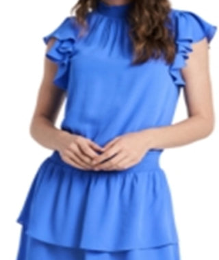1.STATE Women's Smocked Mock Neck Dress Blue