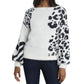 Vince Camuto Women's Animal Print Jacquard Fuzzy Sweater White Size X-Large
