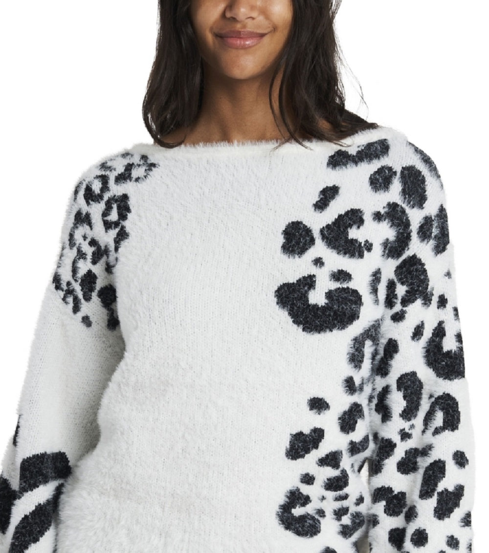 Vince Camuto Women's Animal Print Jacquard Fuzzy Sweater White Size X-Large