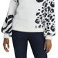 Vince Camuto Women's Animal Print Jacquard Fuzzy Sweater White Size X-Large