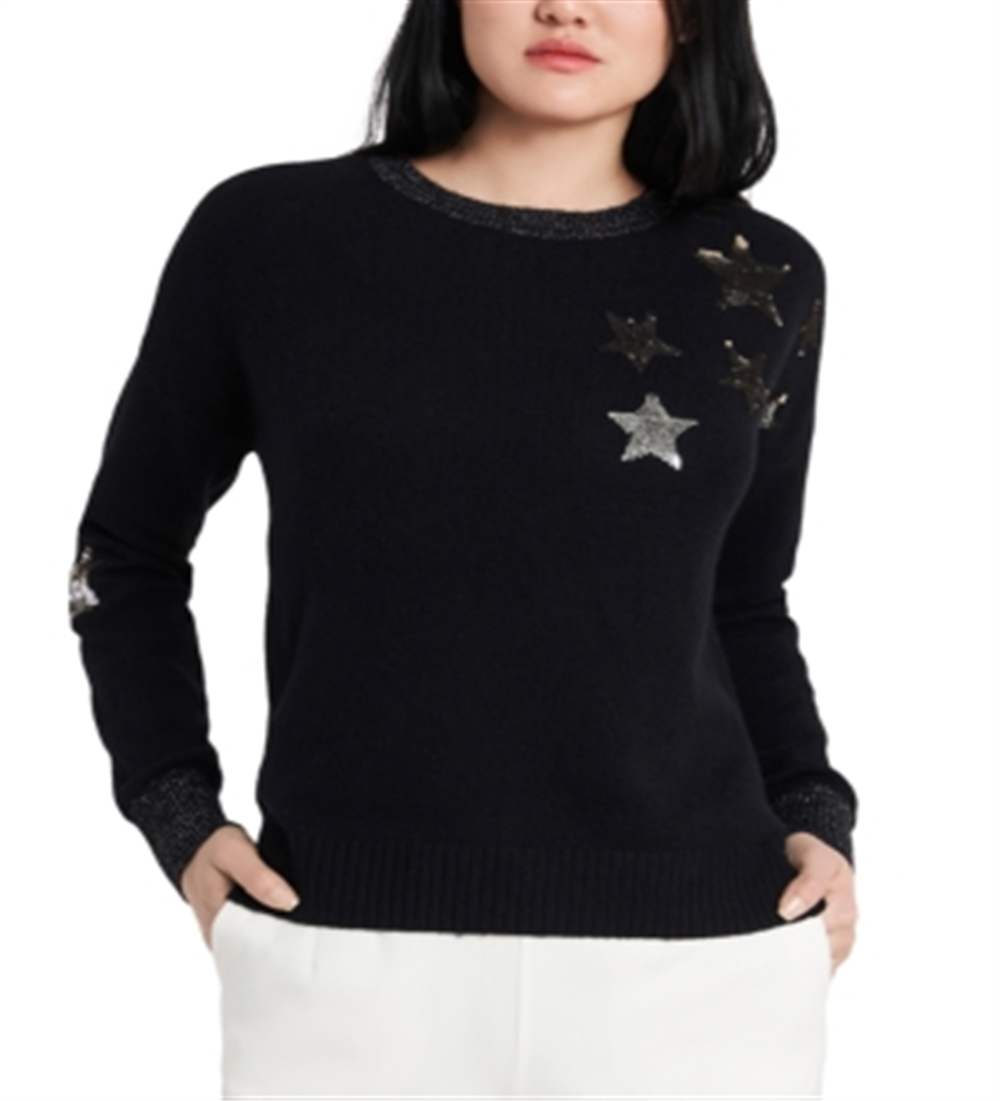 Riley & Rae Women's Jamie Sequin Star Sweater Black Size X-Large