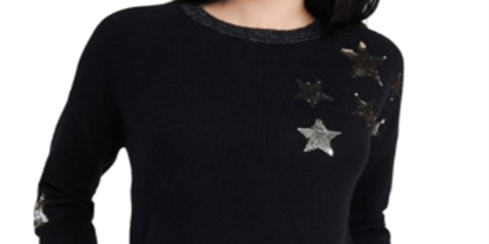 Riley & Rae Women's Jamie Sequin Star Sweater Black Size X-Large