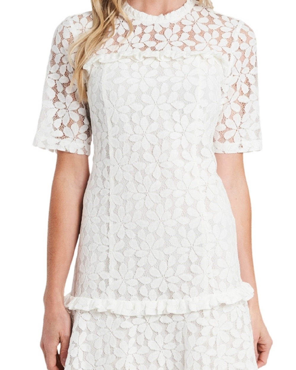CeCe Women's Ruffle TrimLace Mini Dress White Size 2