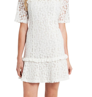 CeCe Women's Ruffle TrimLace Mini Dress White Size 2