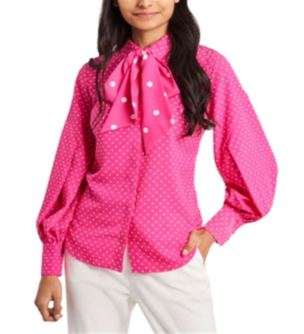 Riley & Rae Women's Camille Bow Neck Blouse  Pink  Size XL