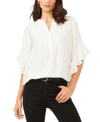 Vince Camuto Women's Ruffle Sleeve Split Neck Blouse White Size X-Small