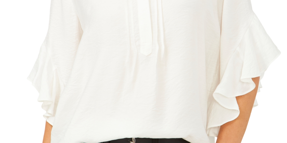 Vince Camuto Women's Ruffle Sleeve Split Neck Blouse White Size X-Small