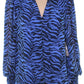 Vince Camuto Women's Animal Impression Smock Sleeve Blouse Blue Size Medium
