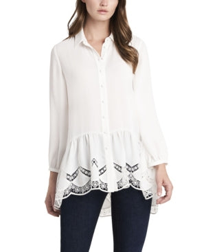 Vince Camuto Women's Long Sleeve Peplum Tunic White Size Petite Medium