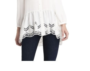 Vince Camuto Women's Long Sleeve Peplum Tunic White Size Petite Medium