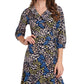 Riley & Rae Women's Ruffled Tie Floral 3/4 Sleeve Surplice Neckline Short Party Wrap Dress Blue Size 6