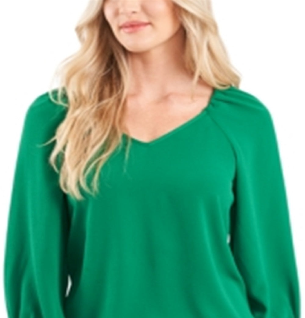 CeCe Women's V Neck Top Green Size Medium