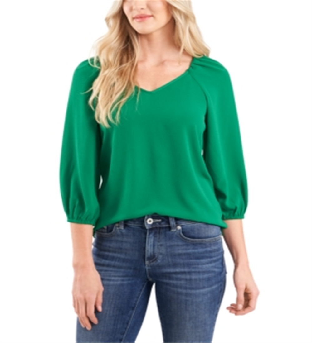 CeCe Women's V Neck Top Green Size Medium