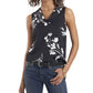 Vince Camuto Women's Darted Pleated Vented Sides Pullover Printed Sleeveless Cowl Neck Top Black Size Large
