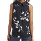 Vince Camuto Women's Darted Pleated Vented Sides Pullover Printed Sleeveless Cowl Neck Top Black Size Large