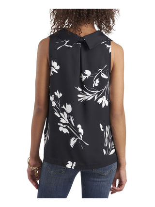 Vince Camuto Women's Darted Pleated Vented Sides Pullover Printed Sleeveless Cowl Neck Top Black Size Large