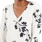 Vince Camuto Women's Floral Print Trumpet Sleeve Top White Size Small