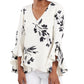 Vince Camuto Women's Floral Print Trumpet Sleeve Top White Size Small