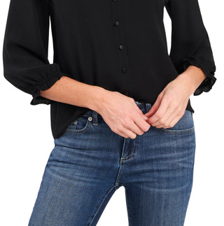 CeCe Women's Ruffle V Neck Blouse Black Size Medium