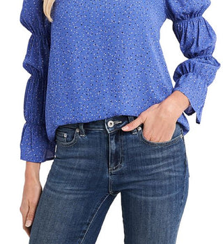 CeCe Women's Dot Tiered Puff Sleeve Blouse Blue Size X-Large