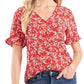 CeCe Women's Ruffle Sleeve Front Button Blouse Red Size Small