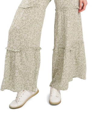 CeCe Women's Ditsy Printed Ruffle Wide Leg Pants Green Size Medium
