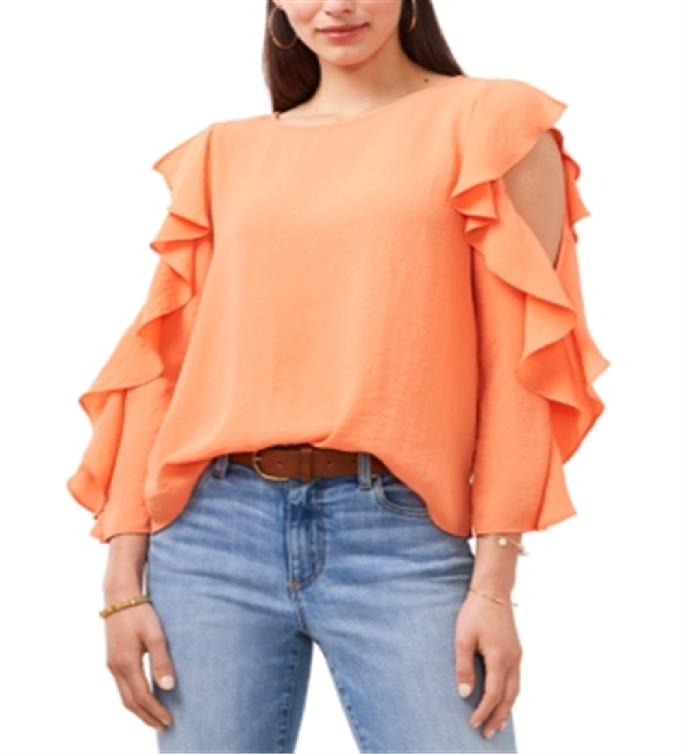 Vince Camuto Women's Ruffle Sleeve Top Orange Size Large