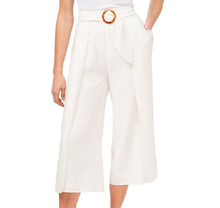 CeCe Women's Wide Leg Belted Waist Cropped Culotte Pants Beige Size 4