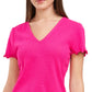 Riley & Rae Women's Kaia Ribbed Lettuce Edge Top Pink Size X-Small