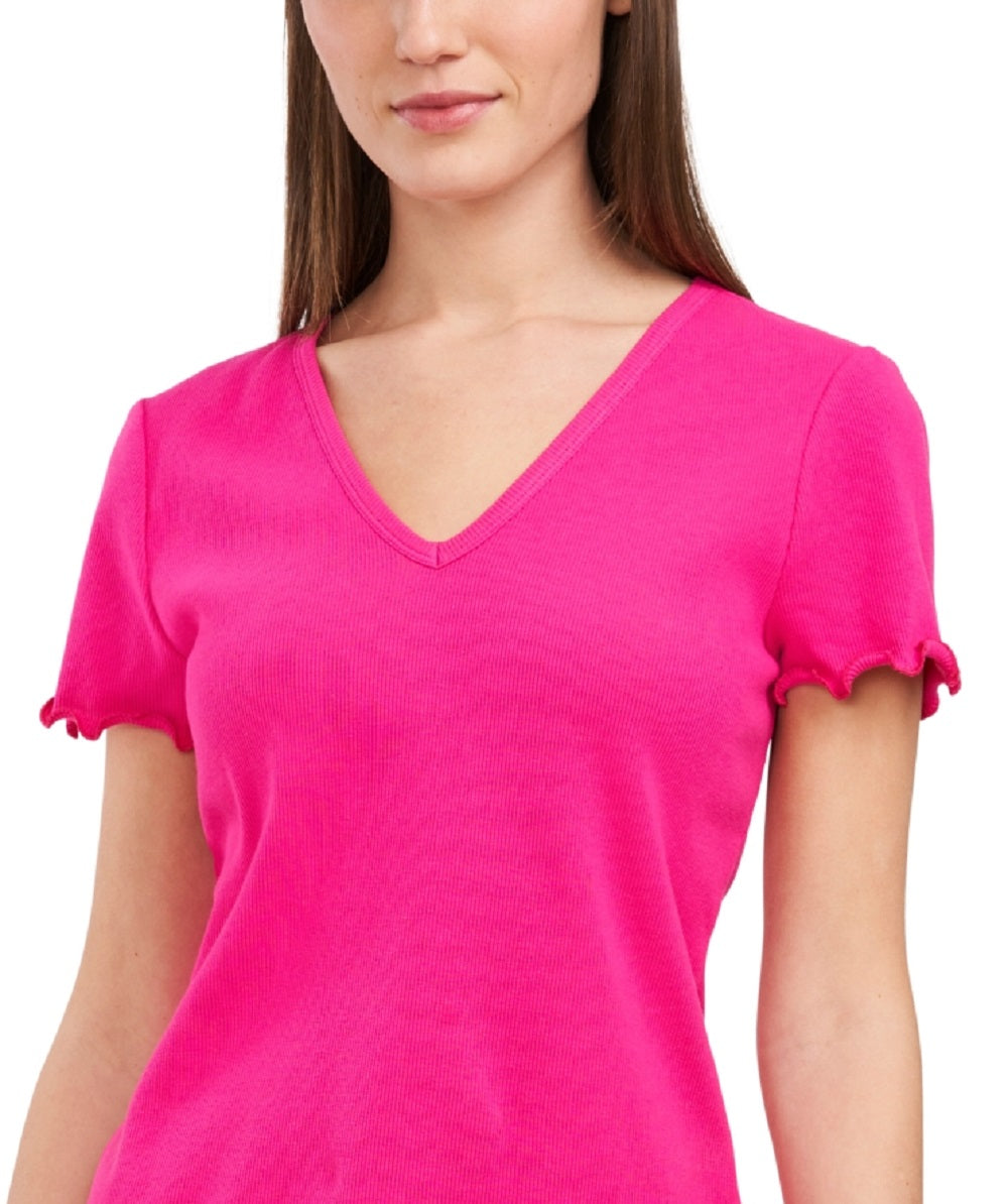 Riley & Rae Women's Kaia Ribbed Lettuce Edge Top Pink Size X-Small