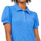 Riley & Rae Women's Tobi Puff Sleeve Polo Shirt Blue Size Medium