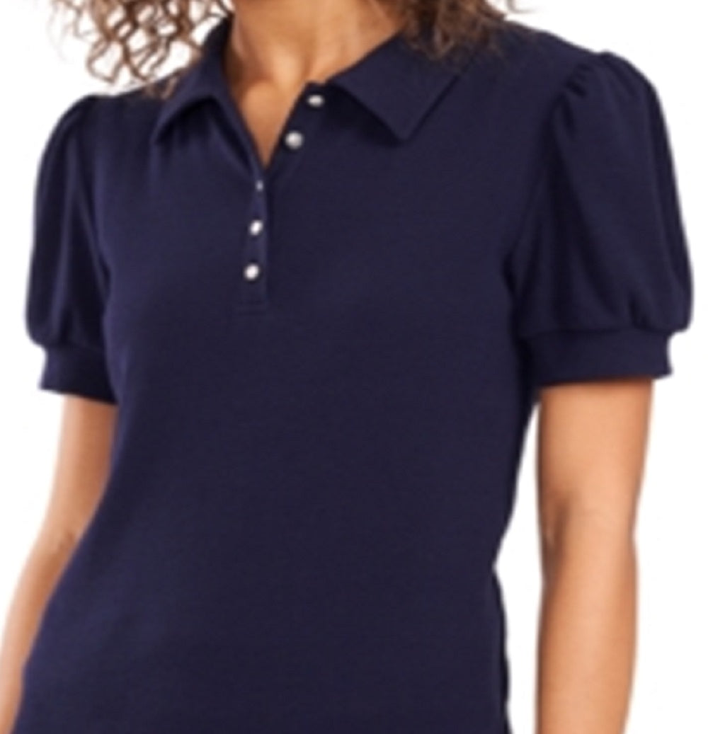 Riley & Rae Women's Tobi Puff Sleeve Polo Shirt Blue Size XX-Large