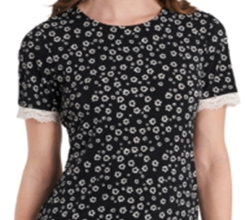 Riley & Rae Women's Perry Ditsy Print Lace Cuff Top Black Size X-Small